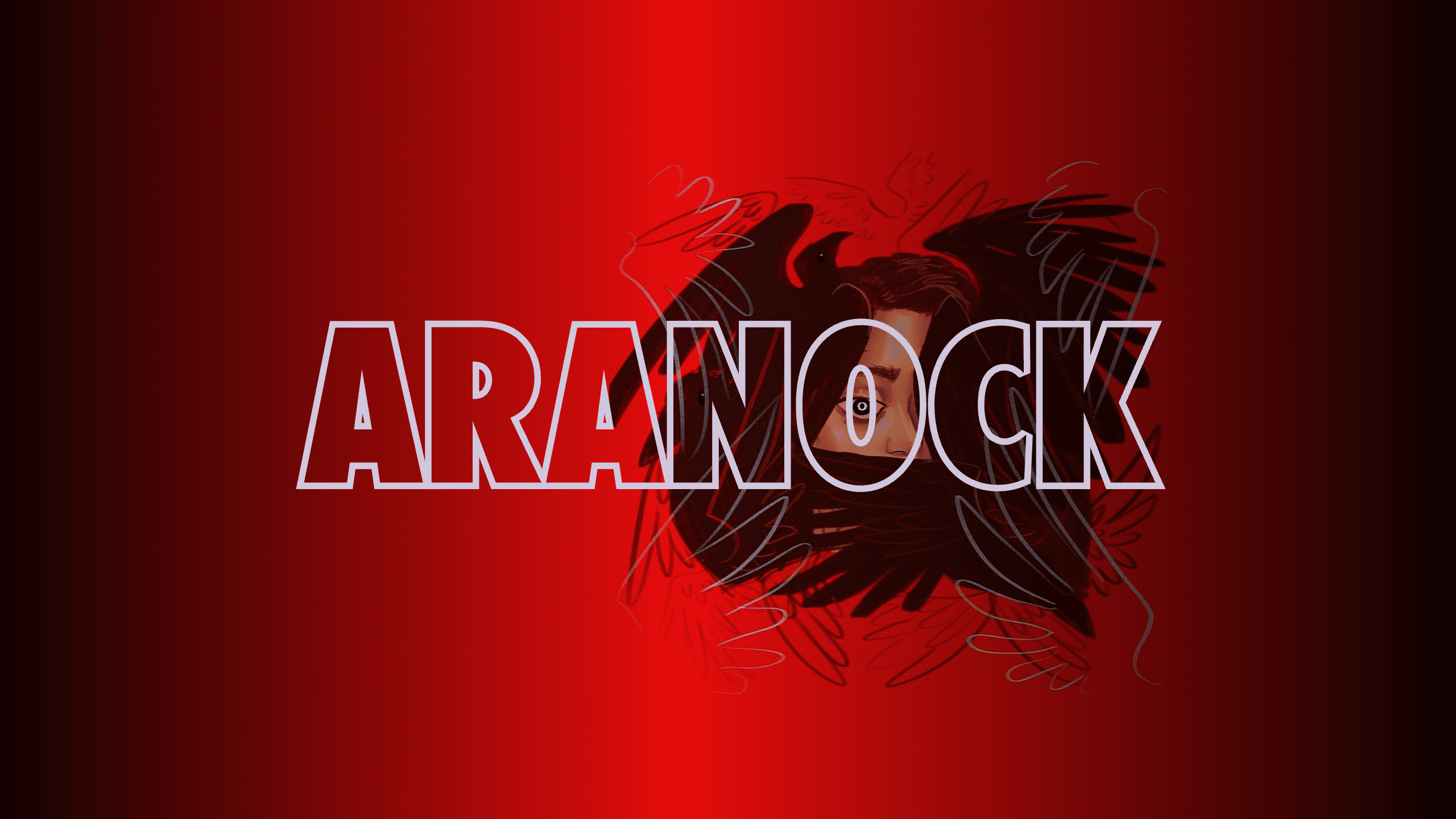 An image of crows over Aranocks face with the name Aranock on top of it and a red background